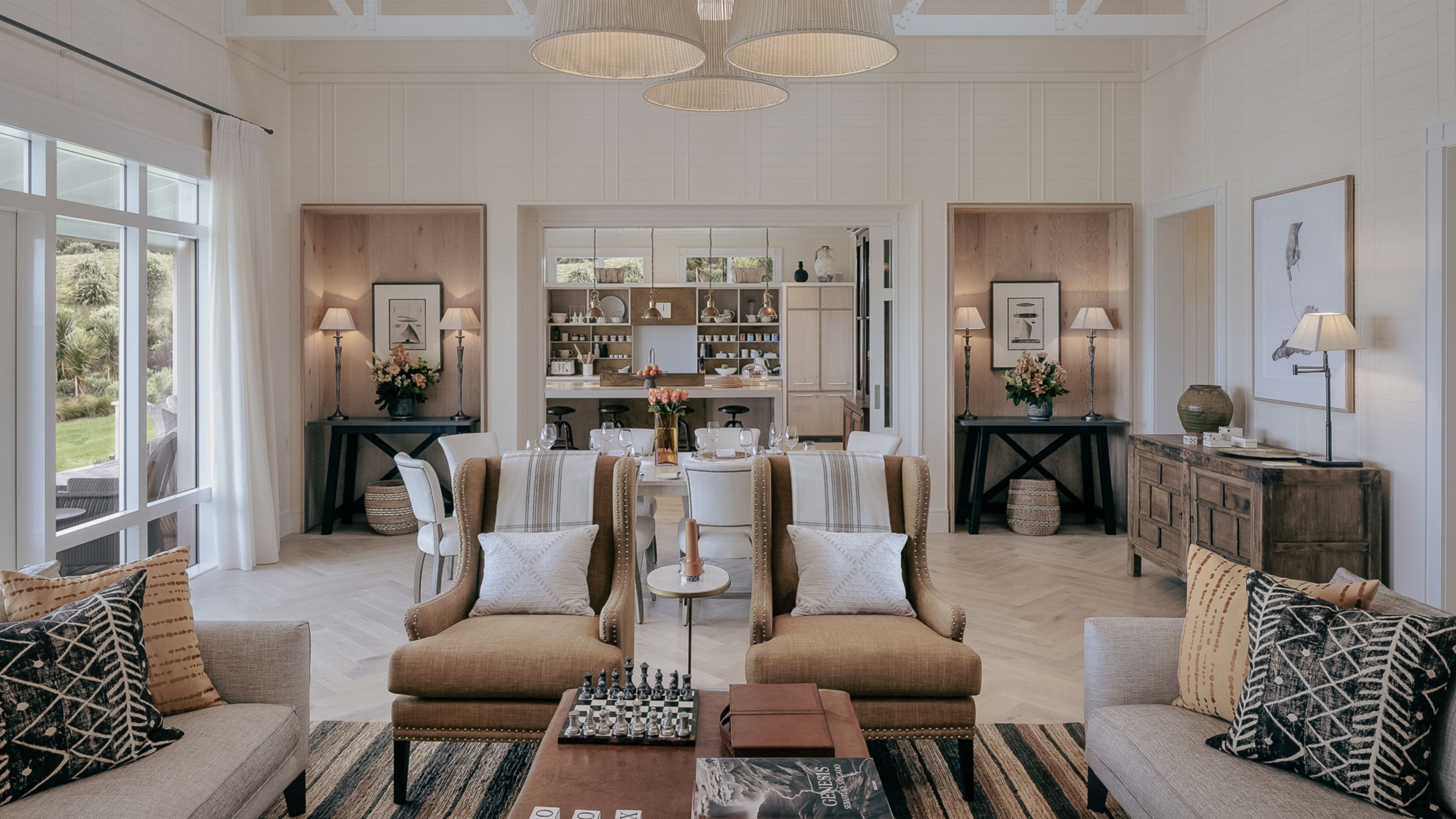 Interior view of four bedroom villa living room and kitchen